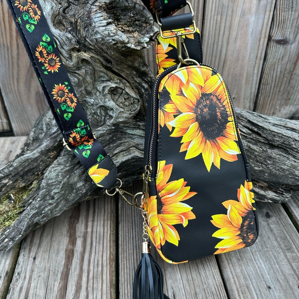 🌻NEW SUNFLOWER PRINT CROSSBODY SLING CARD HOLDER BAG PURSE🌻